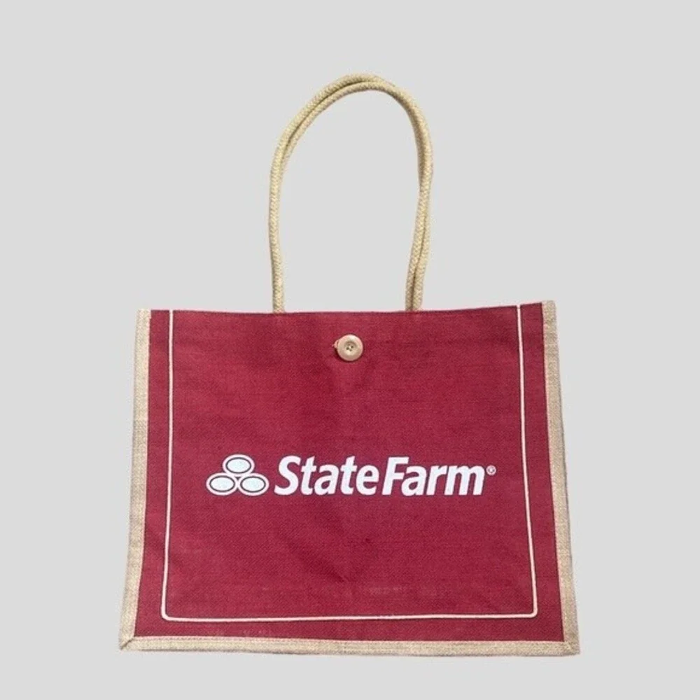 State Farm Promotional Rare  Burlap Reusable Jute Tote Bag Double Handles NWOT